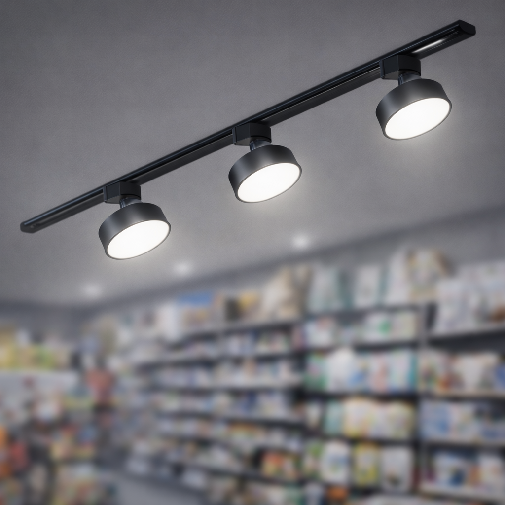 Lámpara riel negra 1mt con 3 focos panel riel 18W