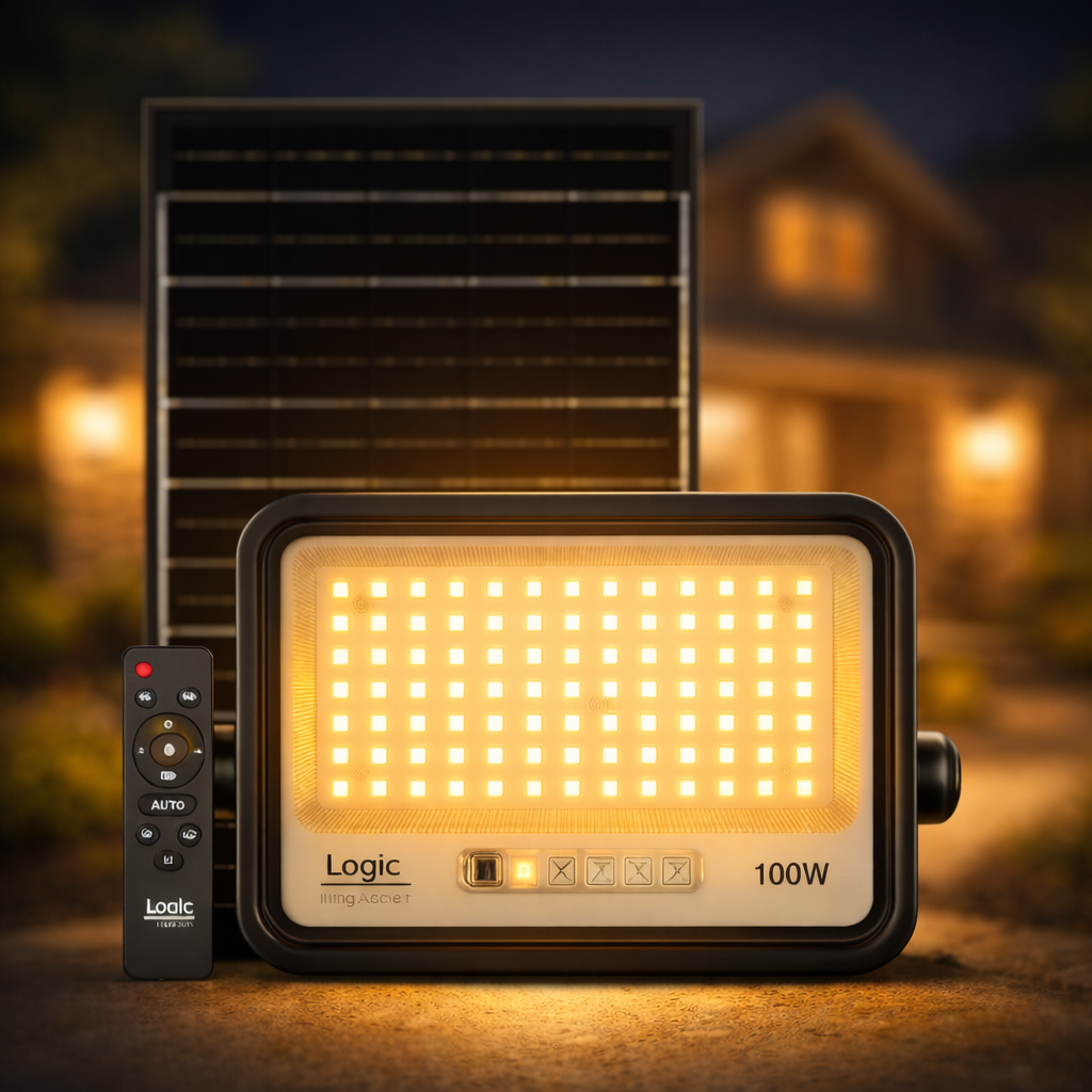 Proyector Solar LED CCT 100W con panel monocristalino