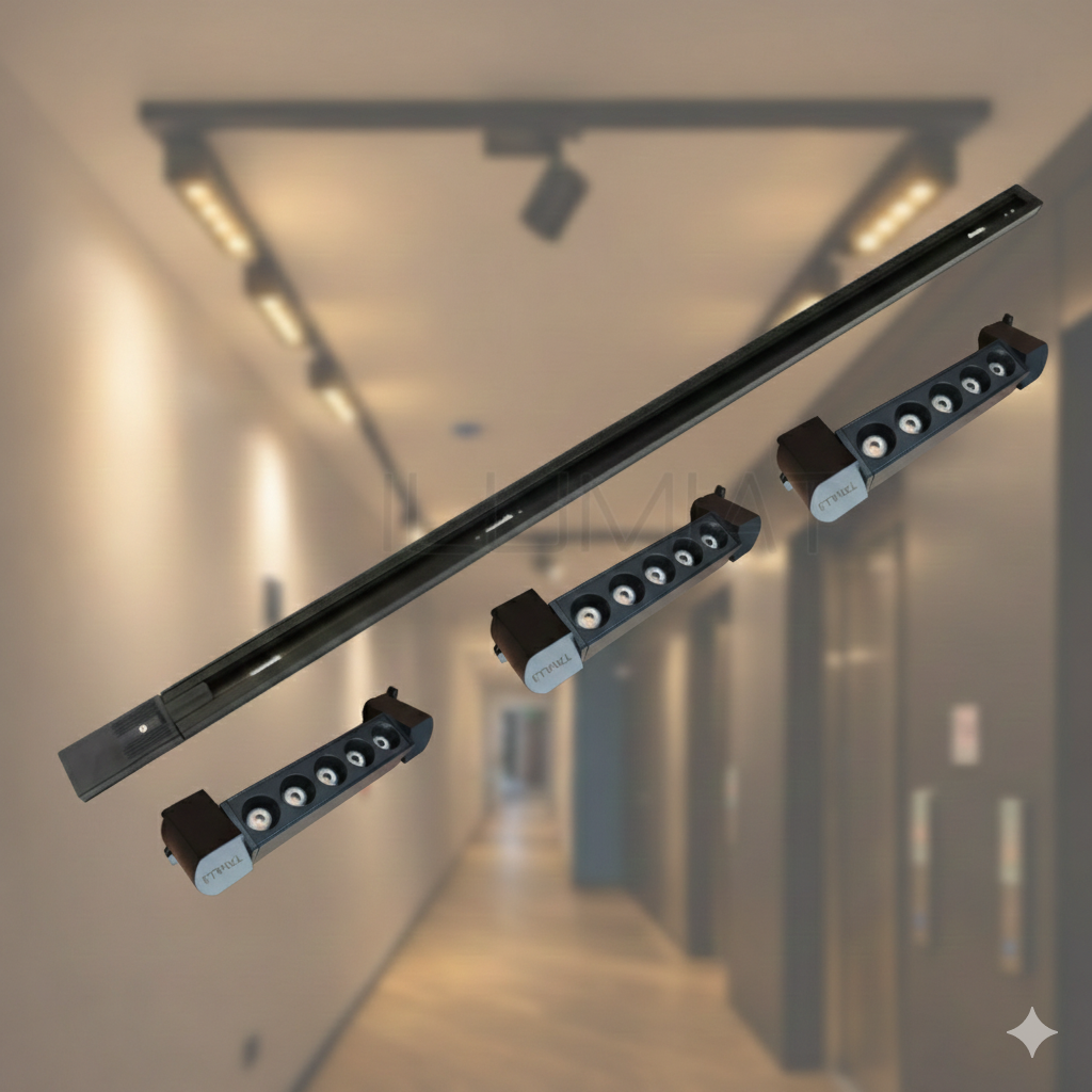 Lámpara riel 1mt con 3 focos lineal 10W 3000K 24 grados